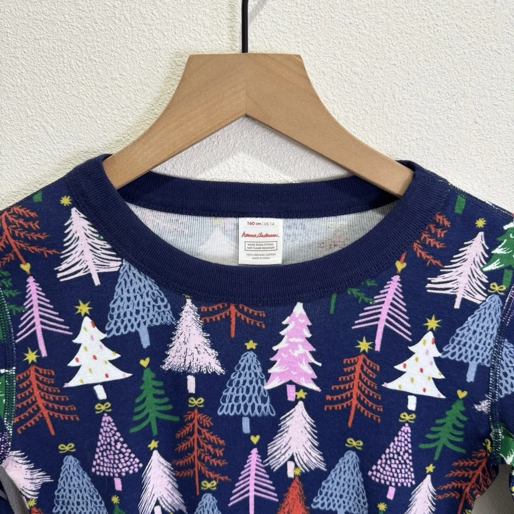Hanna Andersson Pajama Top Unisex Youth 14/‎ 160CM Blue Holiday Christmas Cotton